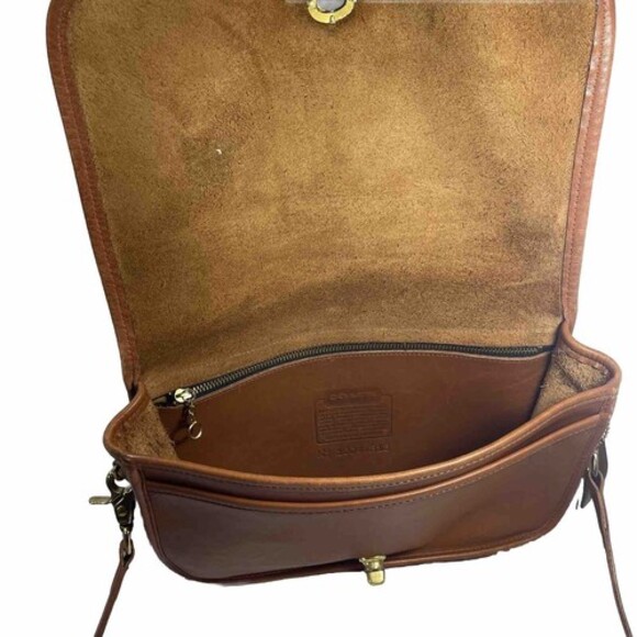 Vintage COACH Penny Pocket Crossbody Purse Brown Tan Leather #9755 USA Turnlock - Picture 11 of 16